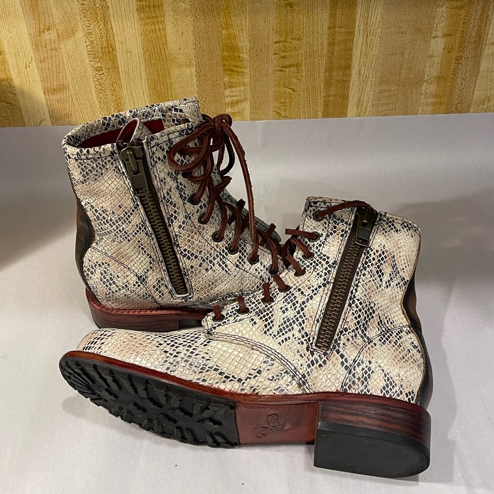 freebird Snake Print Lace-Up Boots with Brown Accents